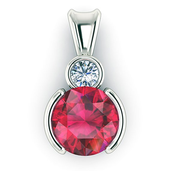Custom bezel-set ruby and diamond pendant — Moses Jewelers
