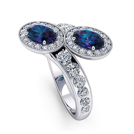 Custom diamond-accented classic bypass ring, view 2 — Moses Jewelers