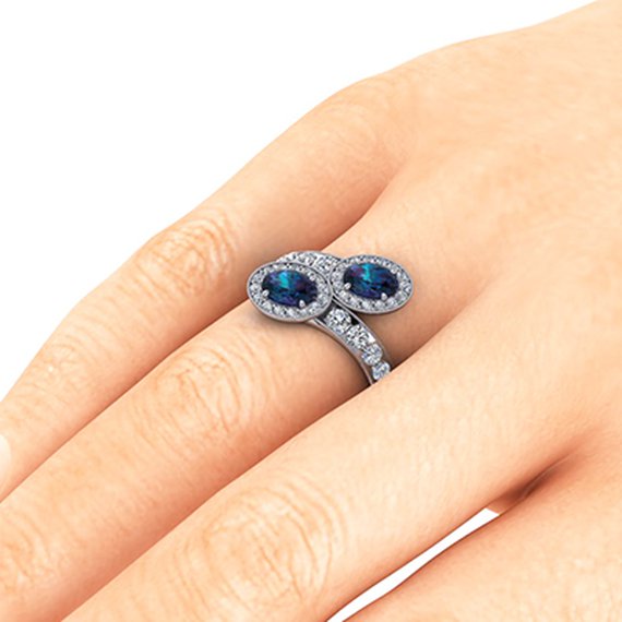 Custom diamond-accented classic bypass ring worn on the hand — Moses Jewelers