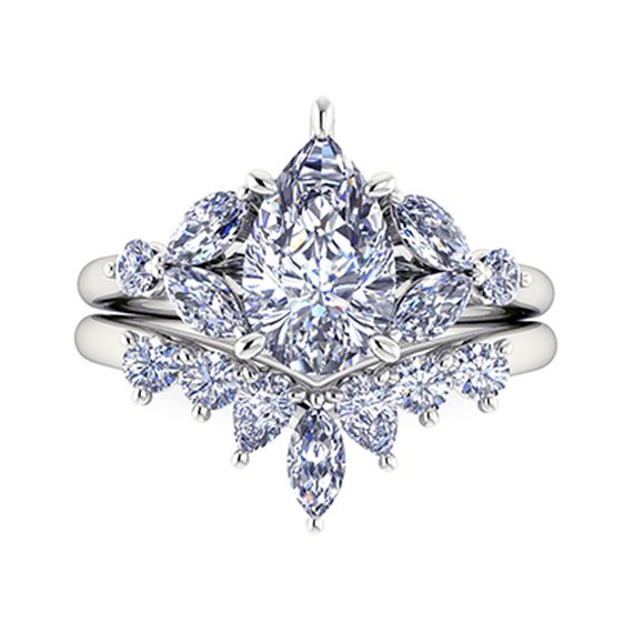 Finished custom engagement ring and band set — Moses Jewelers