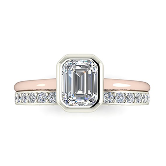 Custom rose gold engagement ring with matching band — Moses Jewelers