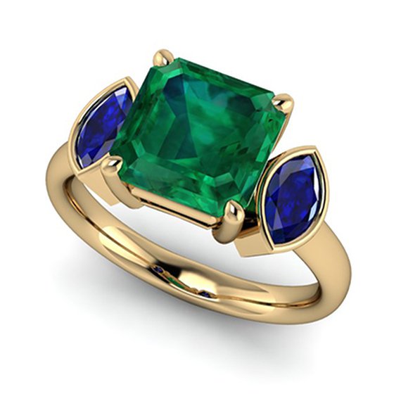 Custom three-stone ring, view 2 — Moses Jewelers